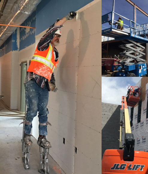 drywaller on stilts, lift equipment